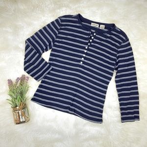 Vintage 90s energie Navy Blue Striped Henley Top L